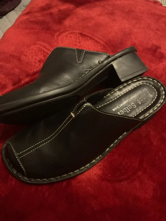 Josef Seibel Women’s Black Leather Slip-On Mules Size 7.5 Retail $175 Worn Once - Picture 4 of 5
